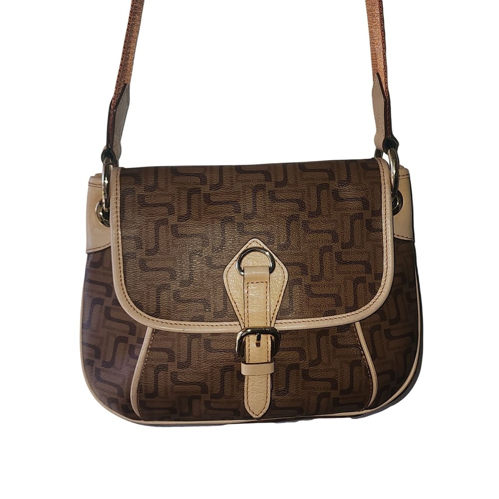 DAKS London Monogram Crossbody Bag Brown Leather Trim DC2H REAR VINTAGE LUXURY - Picture 2 of 7